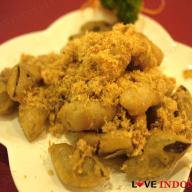 Deep fried eggplant with chicken floss