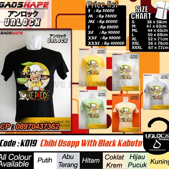 jual kaos anime K019 Kaos One Piece Chibi Usopp With Black Kabuto harga pas banget