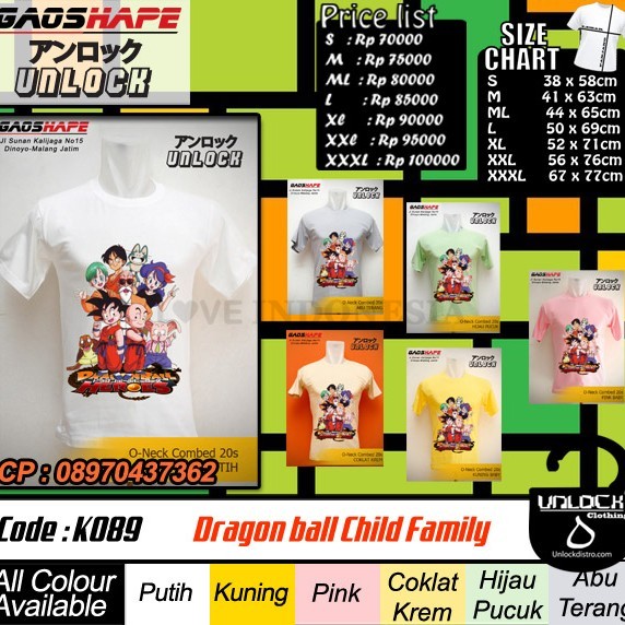 jual kaos anime murah K089 Dragon ball Child Family