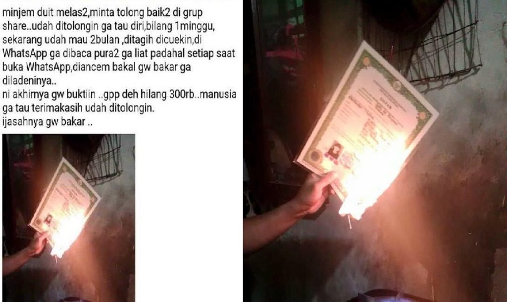 Utang 300 Ribu Nggak Dibayar, Pria Ini Nekat Bakar Ijazah si Peminjam