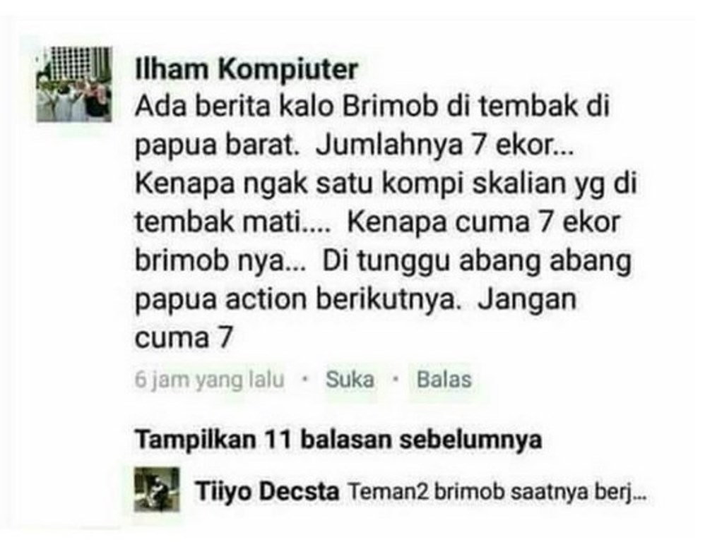 Kelakuan Pria Ini Bikin Emosi, Nekat Hina Anggota Brimob yang Tewas di Papua