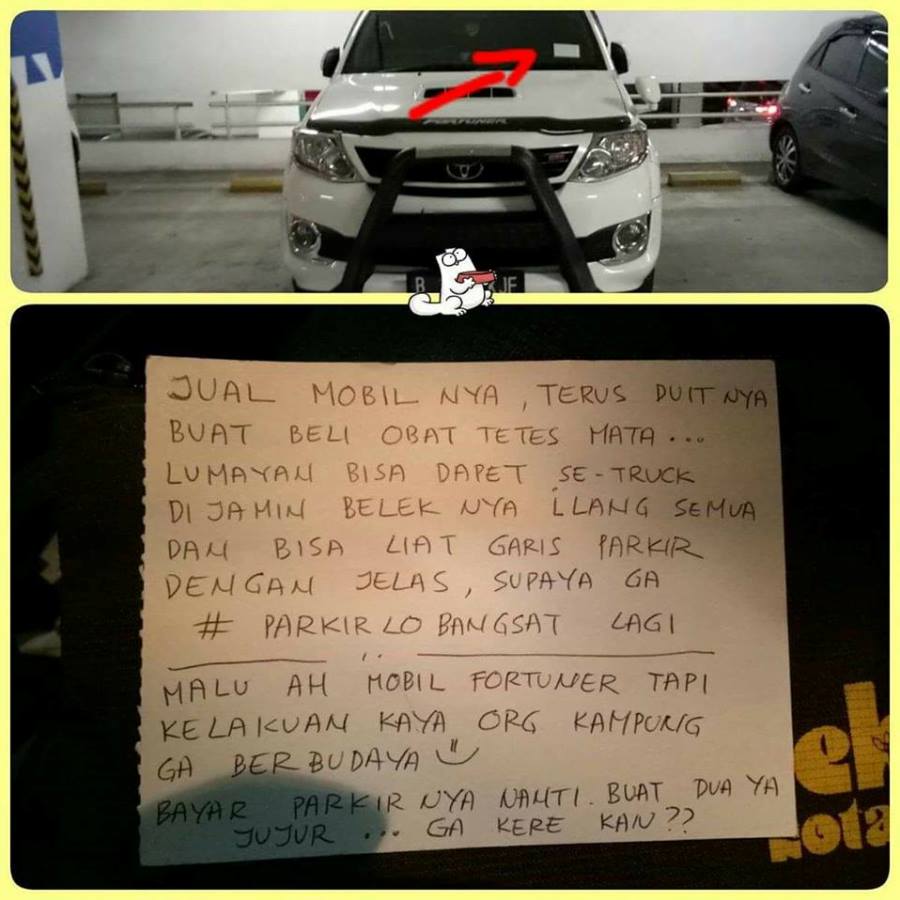 Parkir Egois Dan Ngawur Fortuner Putih Ditempeli Surat Cinta