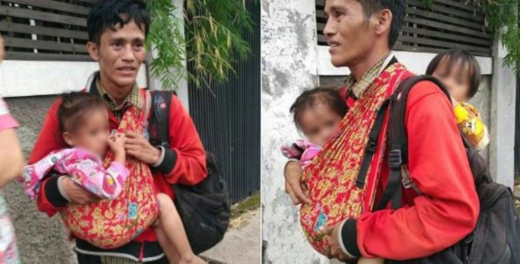 Sempat Buat Netizen Iba, Ternyata Begini Kisah Pria Jalan Tanpa Alas Kaki Sambil Gendong 2 Anak di Jakarta