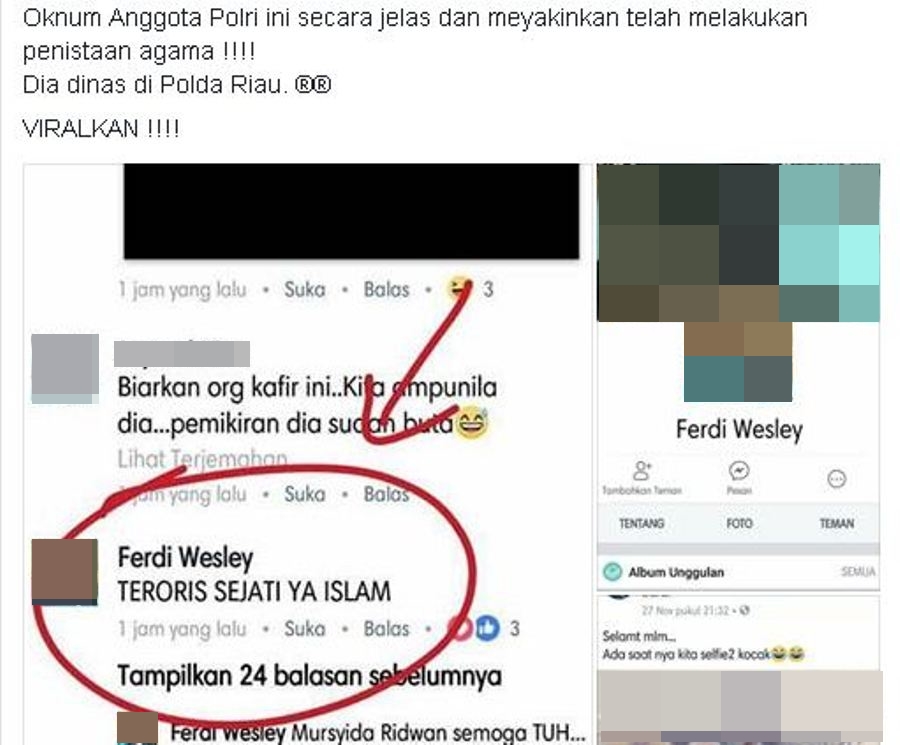 VIRAL Diduga Akun Anggota Polisi Ferdi Wesley Sebut 'Teroris Sejati Ya Islam', Ternyata