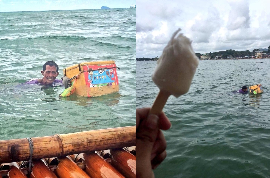 FOTO Pria Berenang di Tengah Laut Jualan Es Krim Viral, Reaksi Netizen di Luar Dugaan