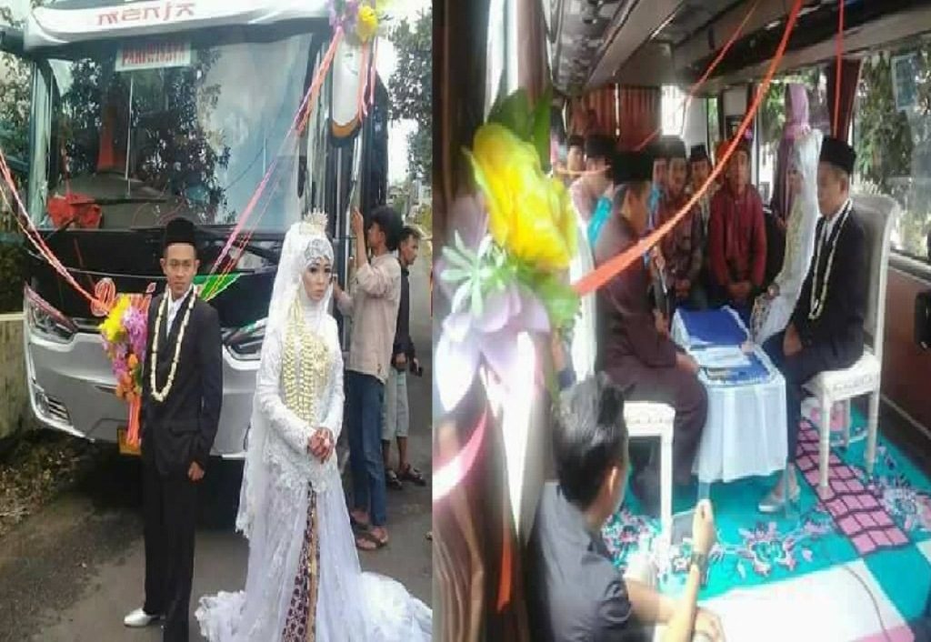 Anti Mainstream, Pasangan Pengantin Ini Lakukan Akad Nikah di Dalam Bus