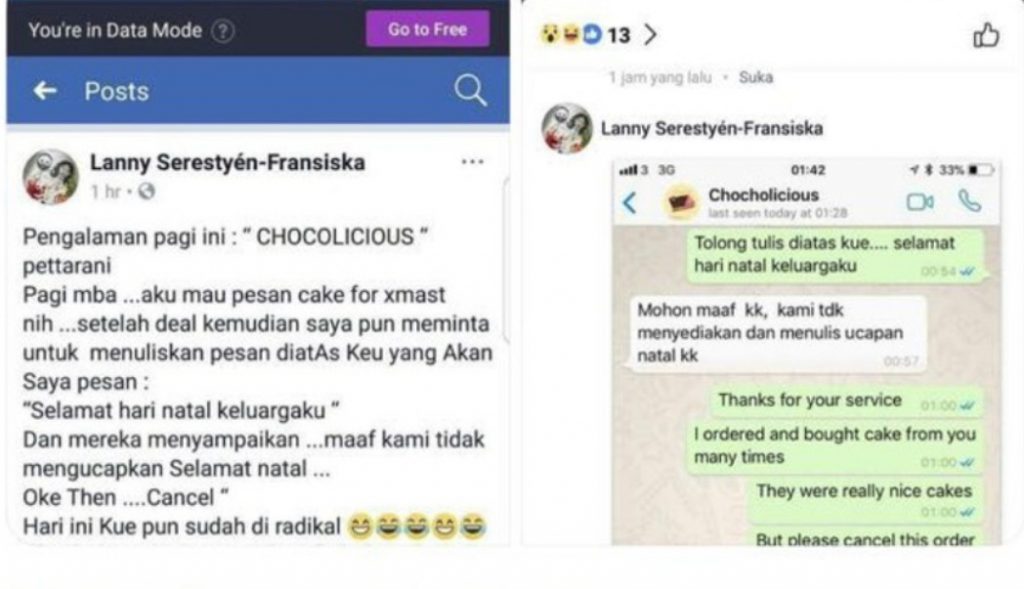 VIRAL Toko Kue Chocolicious Tolak Tulis Ucapan Selamat Natal dari Seorang Pelanggan, Netizen: Tumbangin Usaha Kuenya