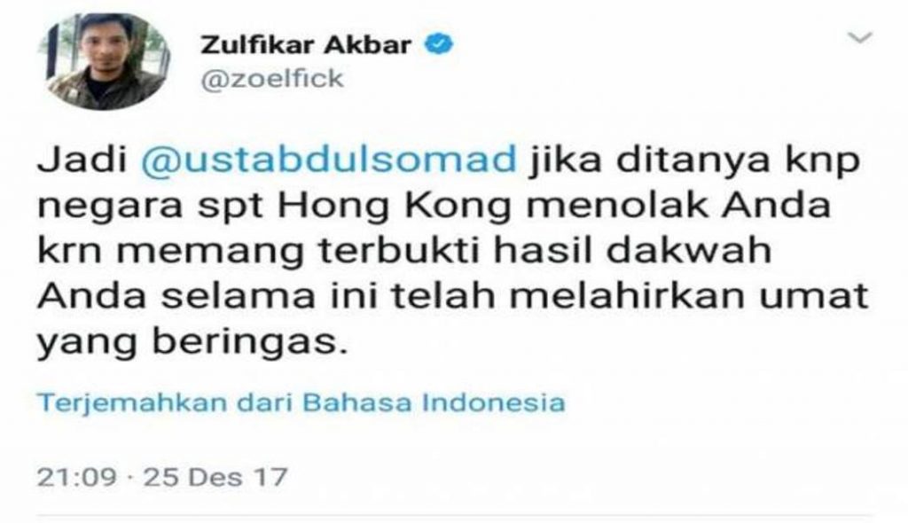 Jurnalisnya Mencuit Dakwah Ustadz Abdul Somad Lahirkan Umat Beringas, Seruan #BoikotTopSkor Menggema di Twitter