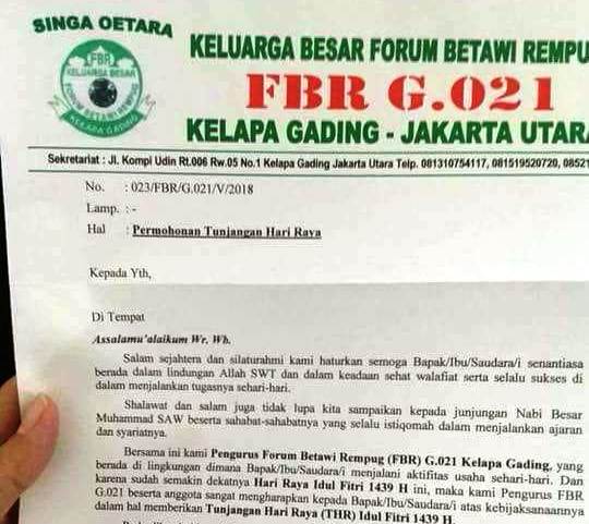 Surat Ormas Minta THR Jadi Viral, FBR: Itu Hoax!