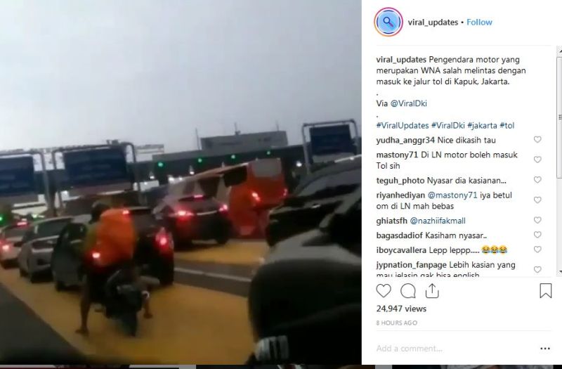 Viral Video WNA Naik Motor Masuk Jalan Tol