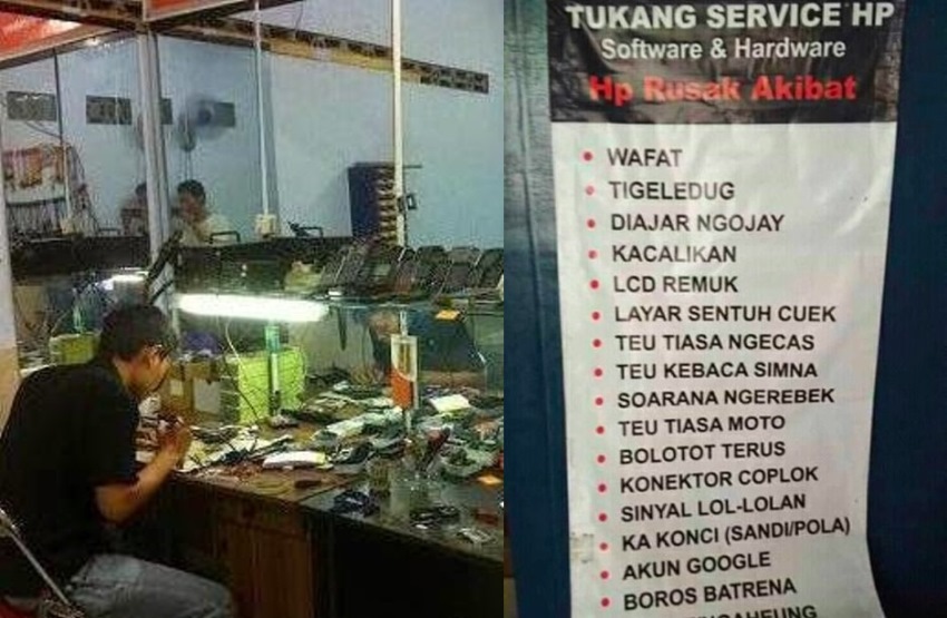 Lain dari Biasanya, Spanduk Tukang Servis Handphone ini Kocak Abis