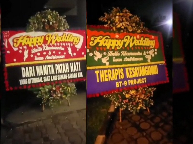 Viral Video Pengantin Dapat Karangan Bunga dari "Mantan yang Sakit Hati"