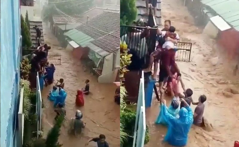Viral Video Warga Evakuasi Siswa SD saat Banjir Berlangsung Dramatis