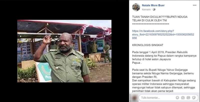 Heboh Kabar Bupati Nduga Papua Diculik TNI, Bagaimana Faktanya?