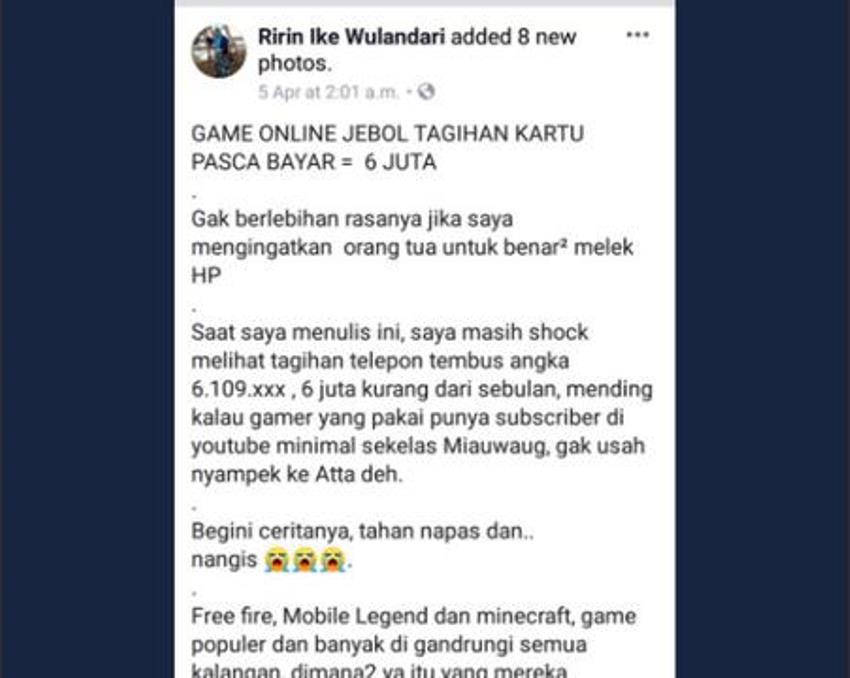 Kurang Pengawasan Terhadap Anak, Wanita ini Harus Bayar Tagihan Hingga Rp 11 Juta Gara-Gara Game Online