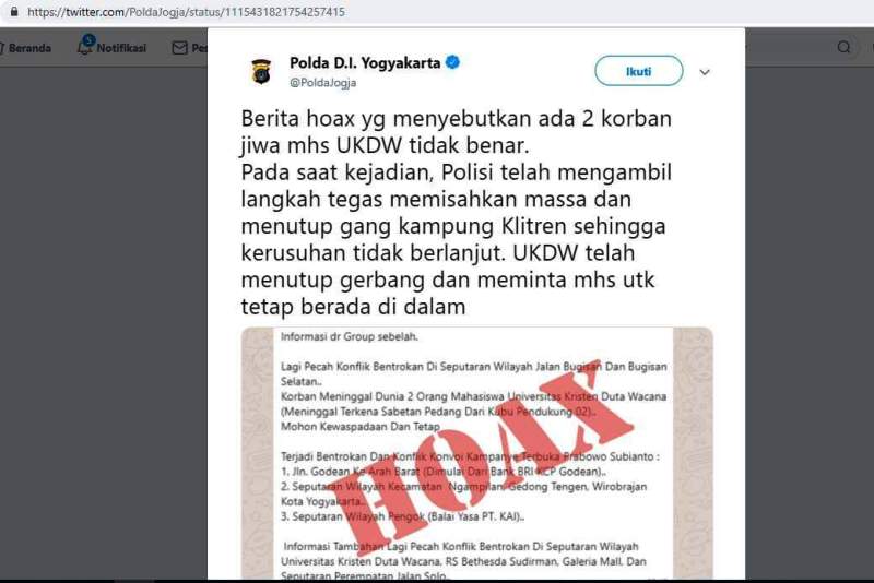 Heboh Kabar 2 Mahasiswa Tewas saat Pendukung Prabowo Bentrok, Bagaimana Faktanya?