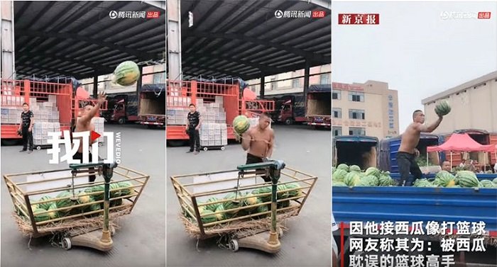 Viral Aksi Kuli Panggul Tangkap Semangka bak Bintang Basket NBA, Keren Banget!