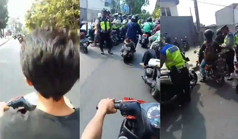 Viral Cara Pemotor Tanpa Helm & Plat Nomor Lolos dari Razia Polisi