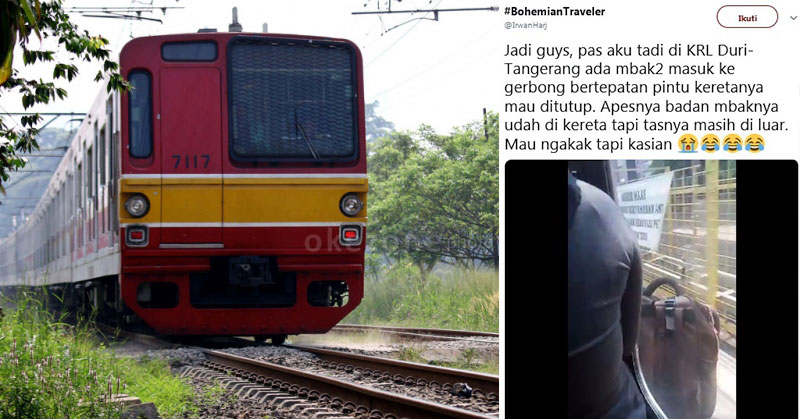 Viral Video Tas Penumpang KRL Tersangkut di Pintu, Apes Banget Mbaknya!