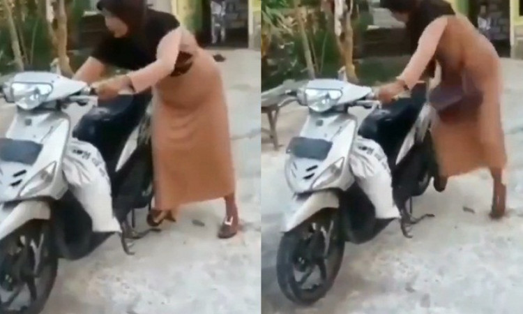 Viral Aksi Emak-emak Nyalakan Motor yang Bikin Warganet Gregetan