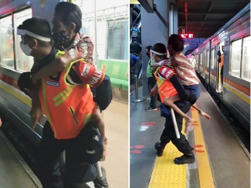 Viral Petugas KRL Gendong Penumpang Difabel, Netizen Angkat Topi