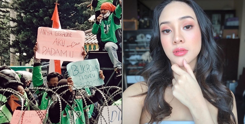 Viral Nama Anya Geraldine Tertulis di Spanduk Demo Driver Ojol