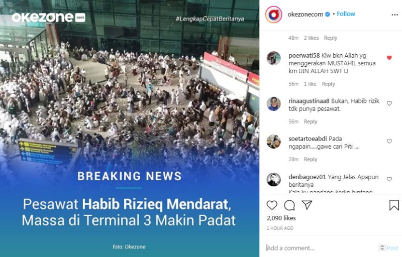 Habib Rizieq Akhirnya Pulang, Begini Komentar Netizen