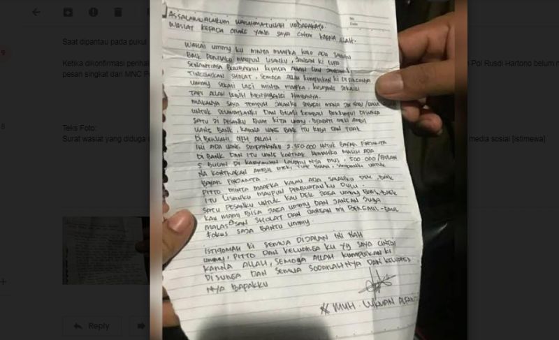 Viral Surat Wasiat Diduga Milik Pelaku Bom Bunuh Diri Gereja Katedral Makassar