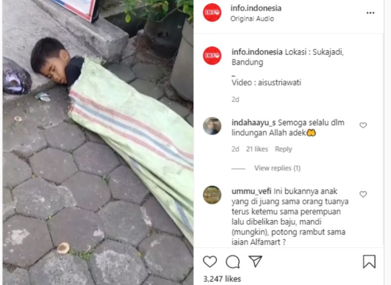 Viral Anak Tertidur Berselimut Karung, Warganet: Jangan Lupa Bersyukur