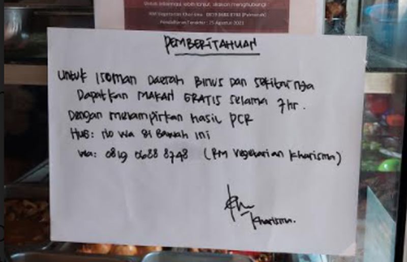 Viral Warung Ini Gratiskan Makanan untuk Warga Isoman Selama Sepekan