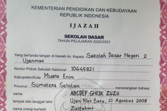 Viral Pelajar SMP di Muara Enim Punya Nama Unik, ABCDEF GHIJK