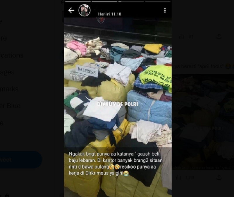 Viral Unggahan Barbuk Baju Bekas Ditilap untuk Lebaran, Ini Kata Polisi