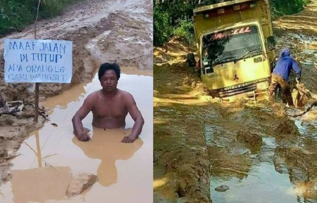 Sampaikan Aspirasi Pada Pemerintah Soal Jalan Rusak, Pria Ini Nekat Lakukan Aksi Berendam di dalam Lumpur